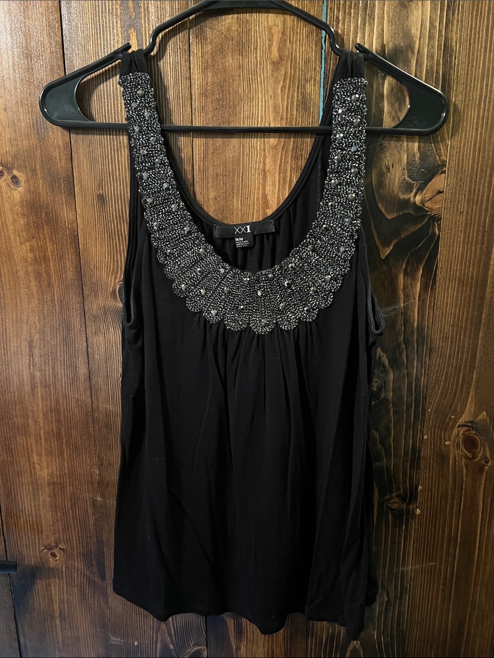 Forever 21 Black Beaded Scoop Neck Tank